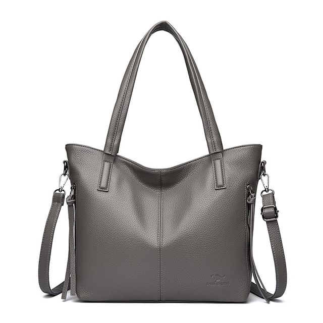 Faux Leather Crossbody Tote Bag