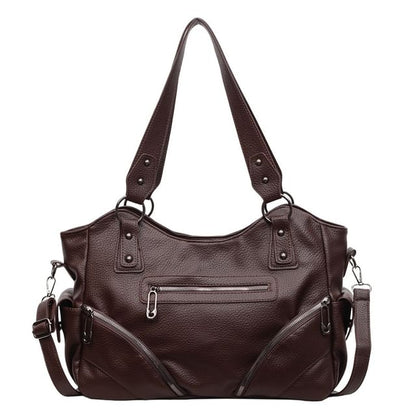 Zip Studded Flap Pocket Tote Bag
