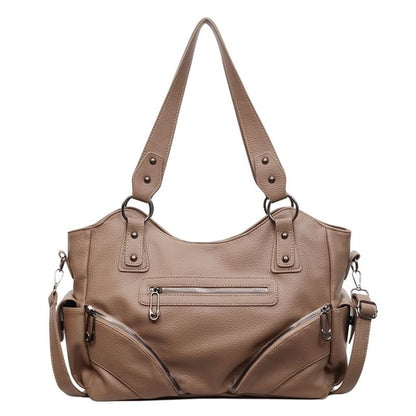 Zip Studded Flap Pocket Tote Bag