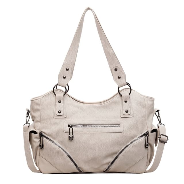 Zip Studded Flap Pocket Tote Bag