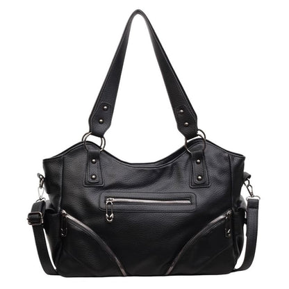 Zip Studded Flap Pocket Tote Bag