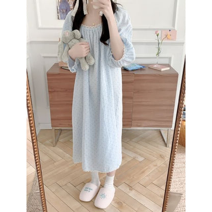 Dotted Lace Trim Pajama Set with Top and Pants
