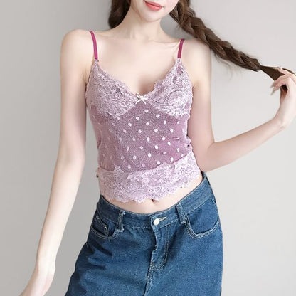Lace-Trim Crop Camisole with V-Neck and Cutout Back