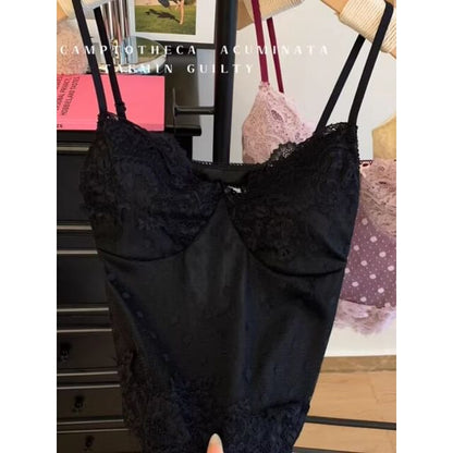 Lace-Trim Crop Camisole with V-Neck and Cutout Back