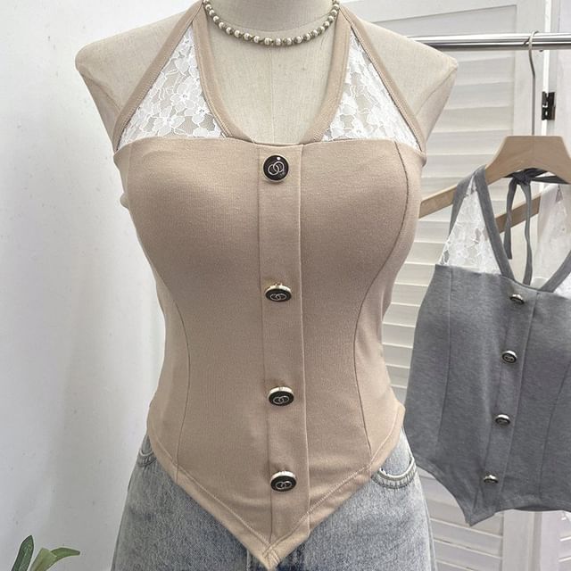 Halter Neck Lace Insert Camisole Top