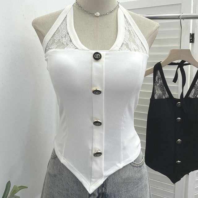 Halter Neck Lace Insert Camisole Top