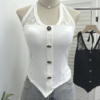 Halter Neck Lace Insert Camisole Top
