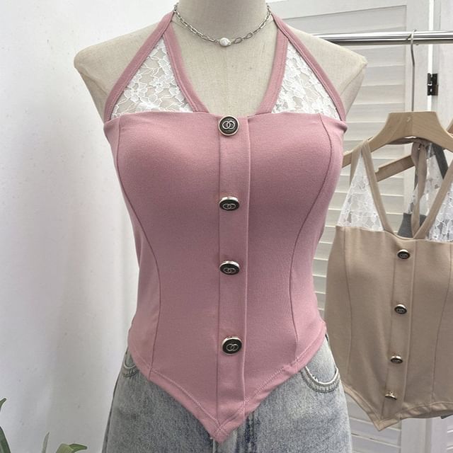 Halter Neck Lace Insert Camisole Top