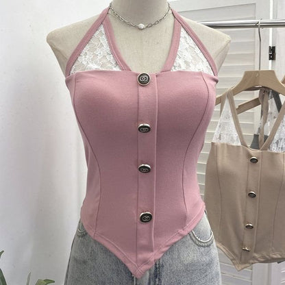 Halter Neck Lace Insert Camisole Top