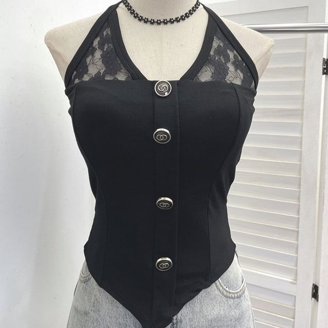 Halter Neck Lace Insert Camisole Top