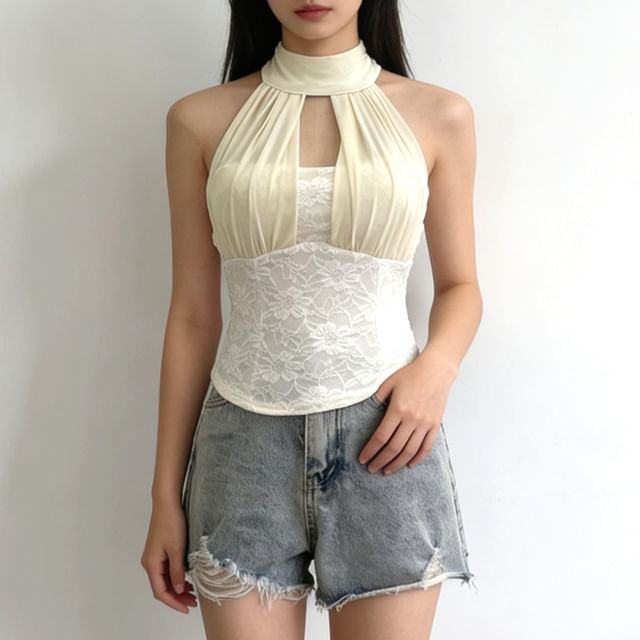 Halter Neck Lace Crop Top