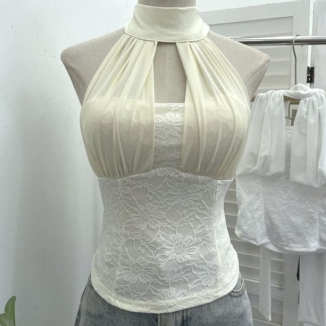 Halter Neck Lace Crop Top