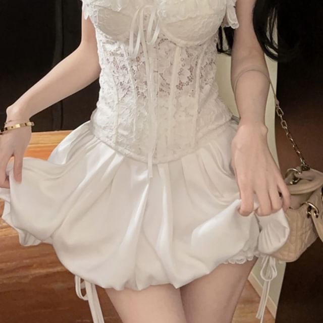 Sweetheart Lace Corset Top with High Waist Skort