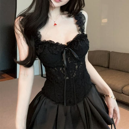 Sweetheart Lace Corset Top with High Waist Skort