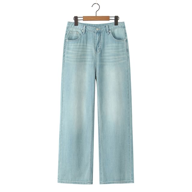 Knit Tube Top, Washed Wide-Leg Jeans, and Long Sleeve Shirt