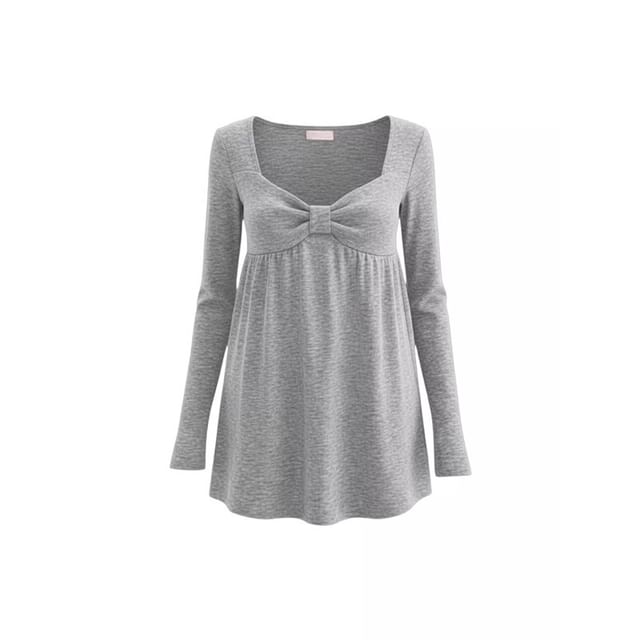 Ruched Solid V-Neck Long-Sleeve Tee