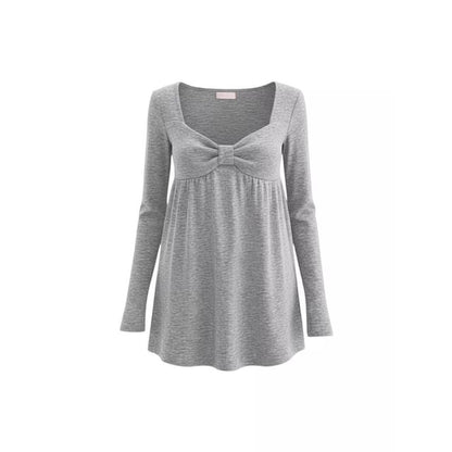 Ruched Solid V-Neck Long-Sleeve Tee