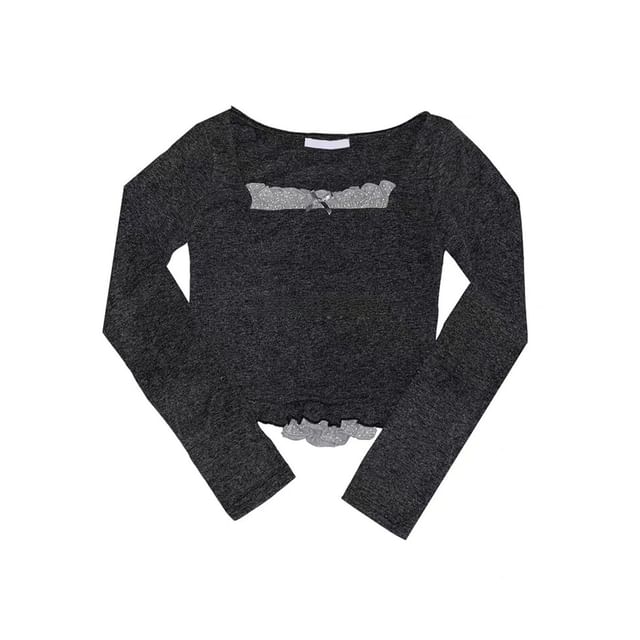 Micro Dot Frill Trim Square Neck Crop Tee
