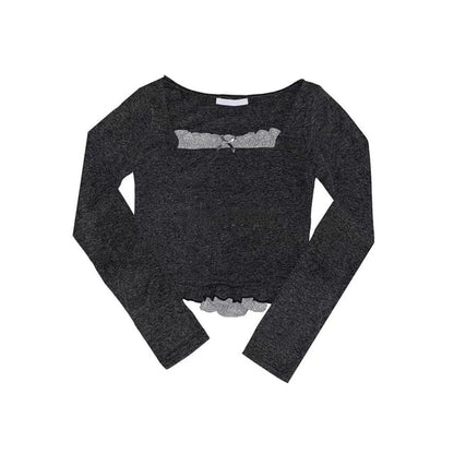 Micro Dot Frill Trim Square Neck Crop Tee