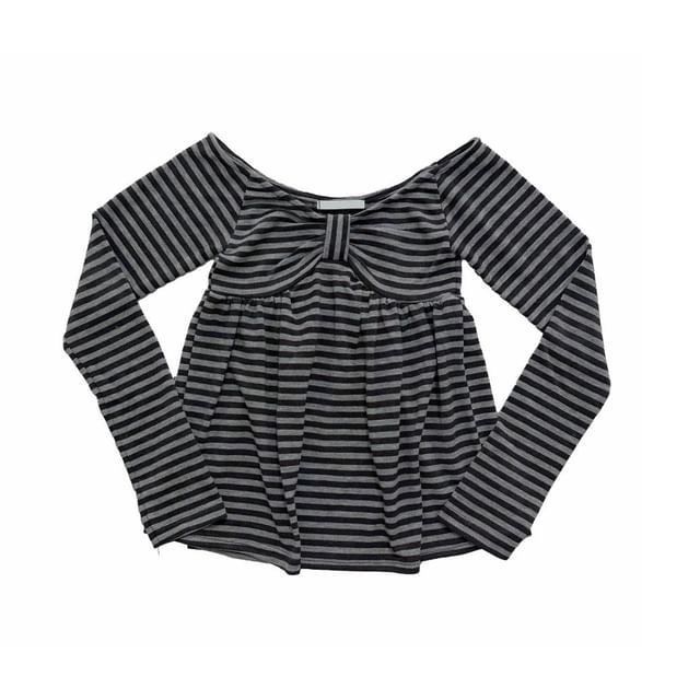 Off-Shoulder Striped Long-Sleeve Tee