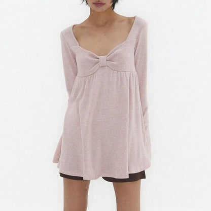 Ruched Solid V-Neck Long-Sleeve Tee