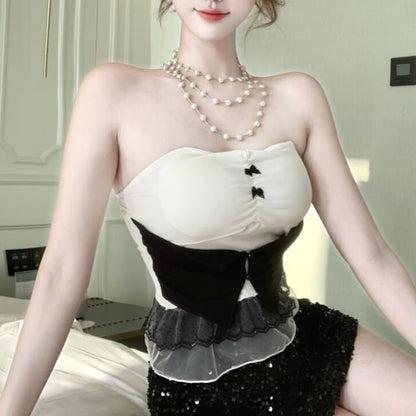 Strapless Two Tone Lace Hem Top