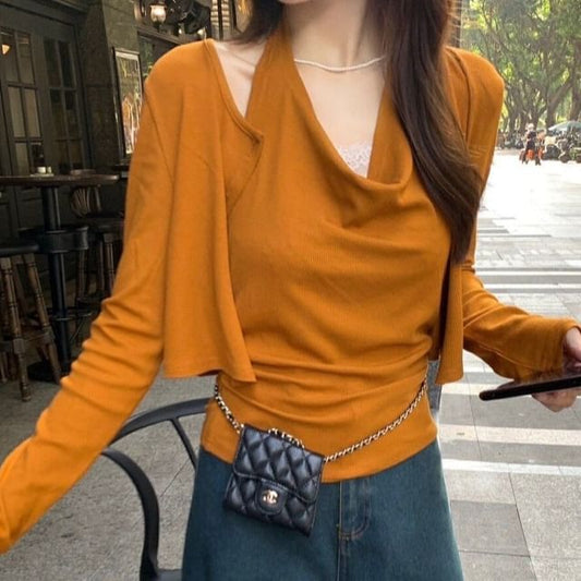 Set: Halter-Neck Plain Top + Open Front Cardigan
