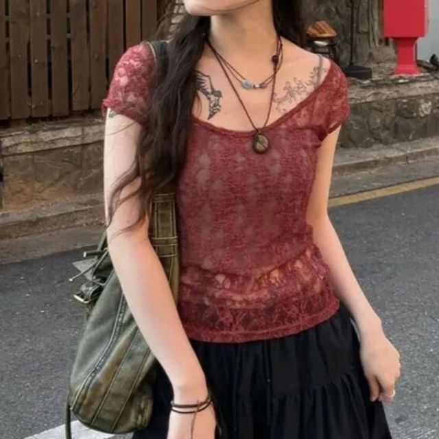 Off Shoulder Lace T-Shirt
