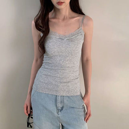 Lace Trim V Neck Camisole Top