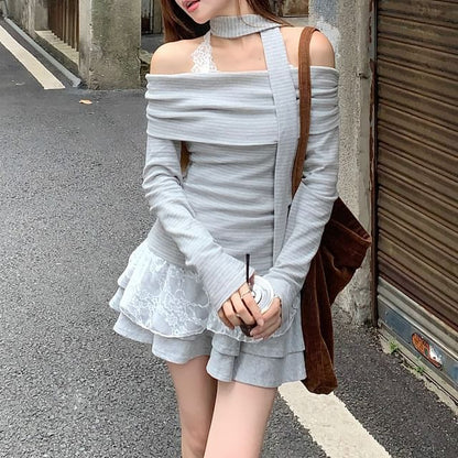 Lace Camisole Top / Off Shoulder T Shirt with Sash