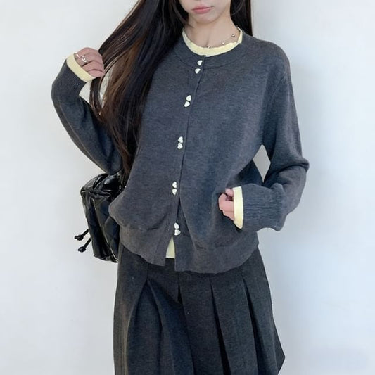 Two-Tone Button-Up Cardigan