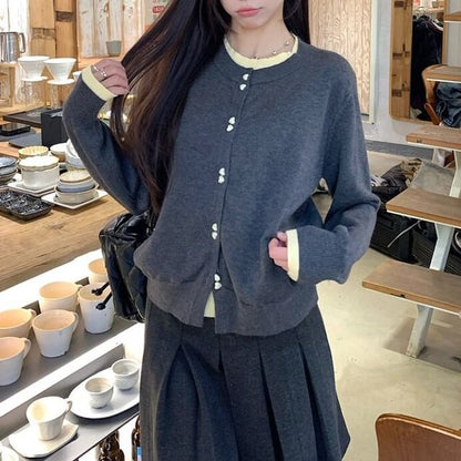 Two-Tone Button-Up Cardigan