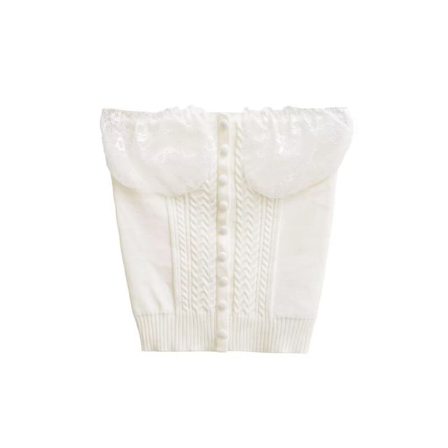 Lace Panel Button Up Cable Knit Crop Tube Top