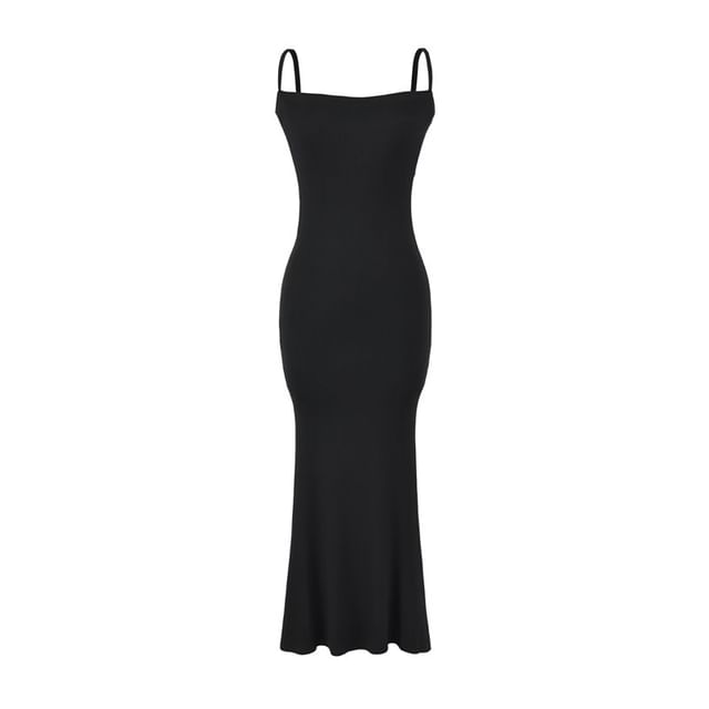 Plain Open Front Crop Cardigan / Spaghetti Strap Midi Mermaid Dress / Set