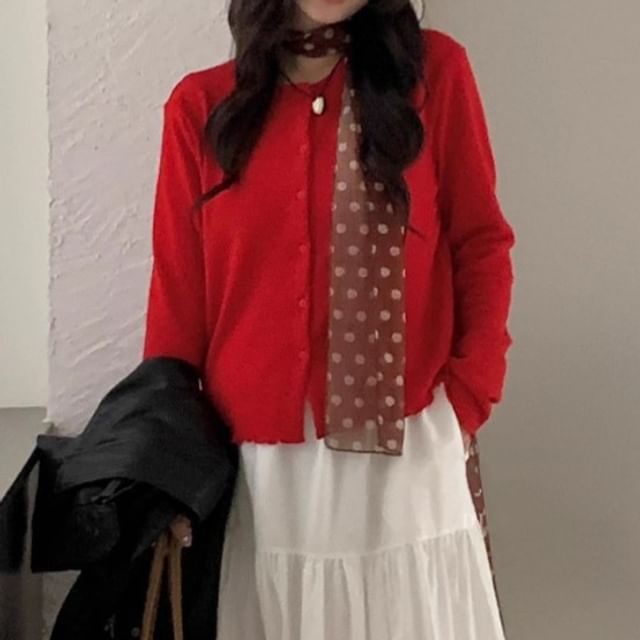 Button-Up Plain Cardigan