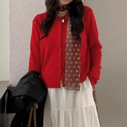 Button-Up Plain Cardigan