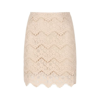 V-Neck Lace Panel Button-Up Crop Cardigan / High Waist Mini Pencil Skirt