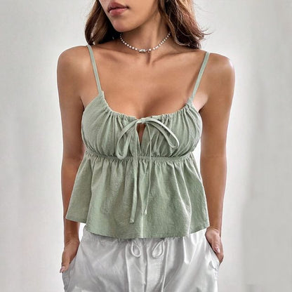 Cropped Tie-Front Camisole with Scoop Neckline