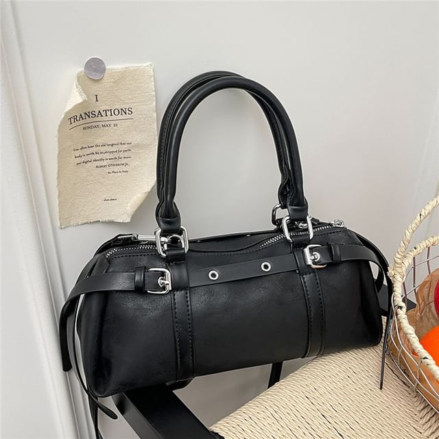Top Handle Plain Belted Faux Leather Crossbody Bag