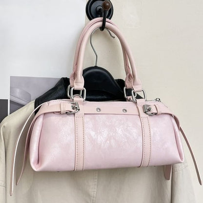 Top Handle Plain Belted Faux Leather Crossbody Bag