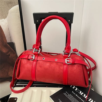 Top Handle Plain Belted Faux Leather Crossbody Bag