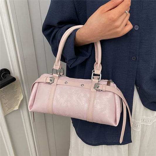 Top Handle Plain Belted Faux Leather Crossbody Bag