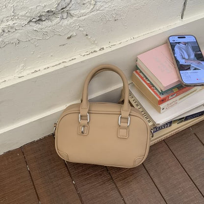 Top Handle Plain Faux Leather Crossbody Bag