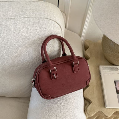 Top Handle Plain Faux Leather Crossbody Bag