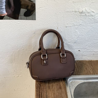 Top Handle Plain Faux Leather Crossbody Bag