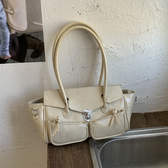 Plain Faux Leather Flap Tote Bag