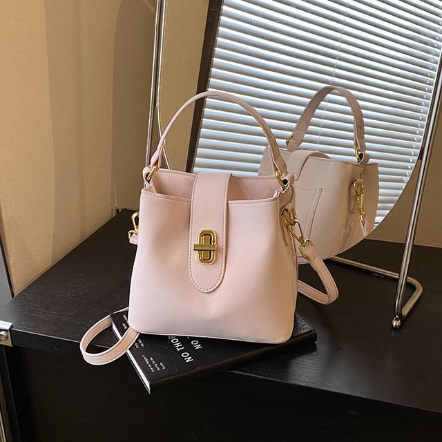Top Handle Plain Faux Leather Bucket Bag