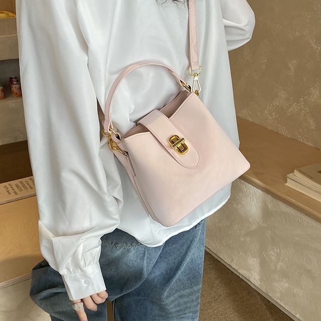 Top Handle Plain Faux Leather Bucket Bag