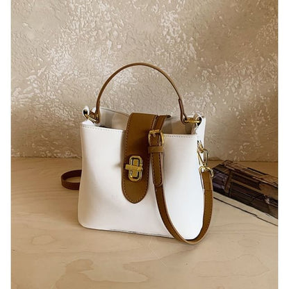 Top Handle Plain Faux Leather Bucket Bag