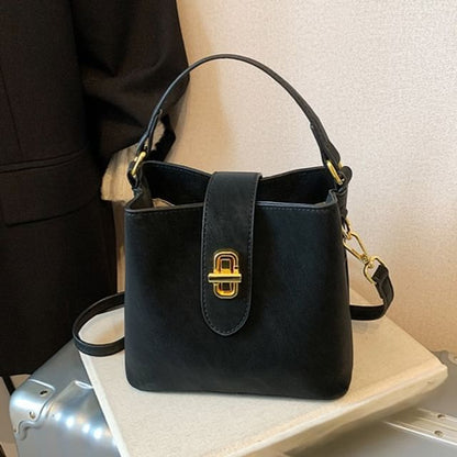 Top Handle Plain Faux Leather Bucket Bag